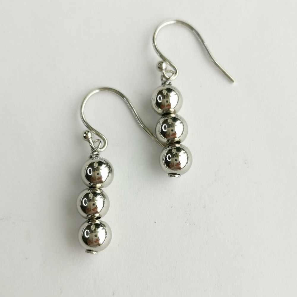 Sterling Silver Ball Bead Dangle Earrings 🆕